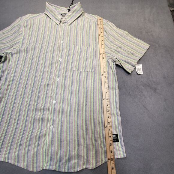 Wezc Linen Blend Shirt Mens M Striped Button Up Short Sleeve - Picture 6 of 9